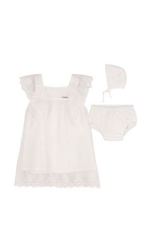 Set abito, coulotte e capellino bianco con finiture in pizzo CHLOÉ KIDS | C20935117